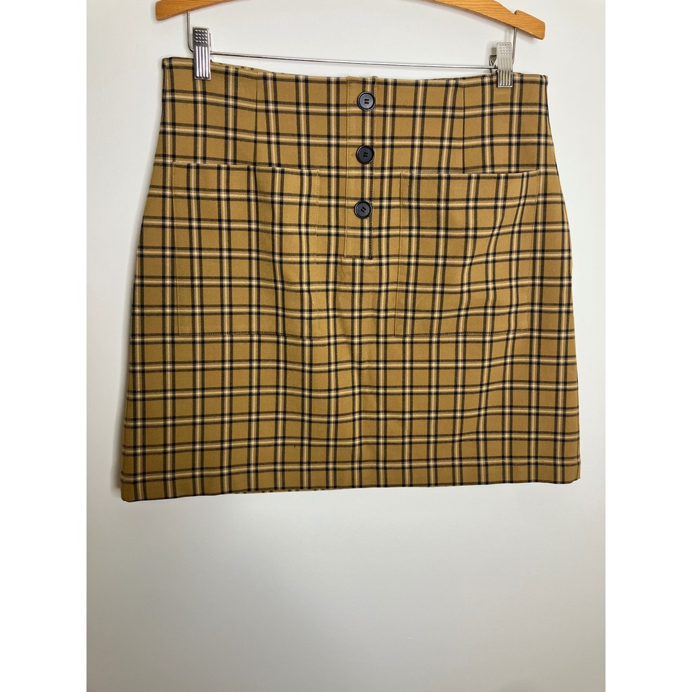 LOFT Mini Skirt Womens 10 Yellow Excellent Plaid Button Front A-Line FA22